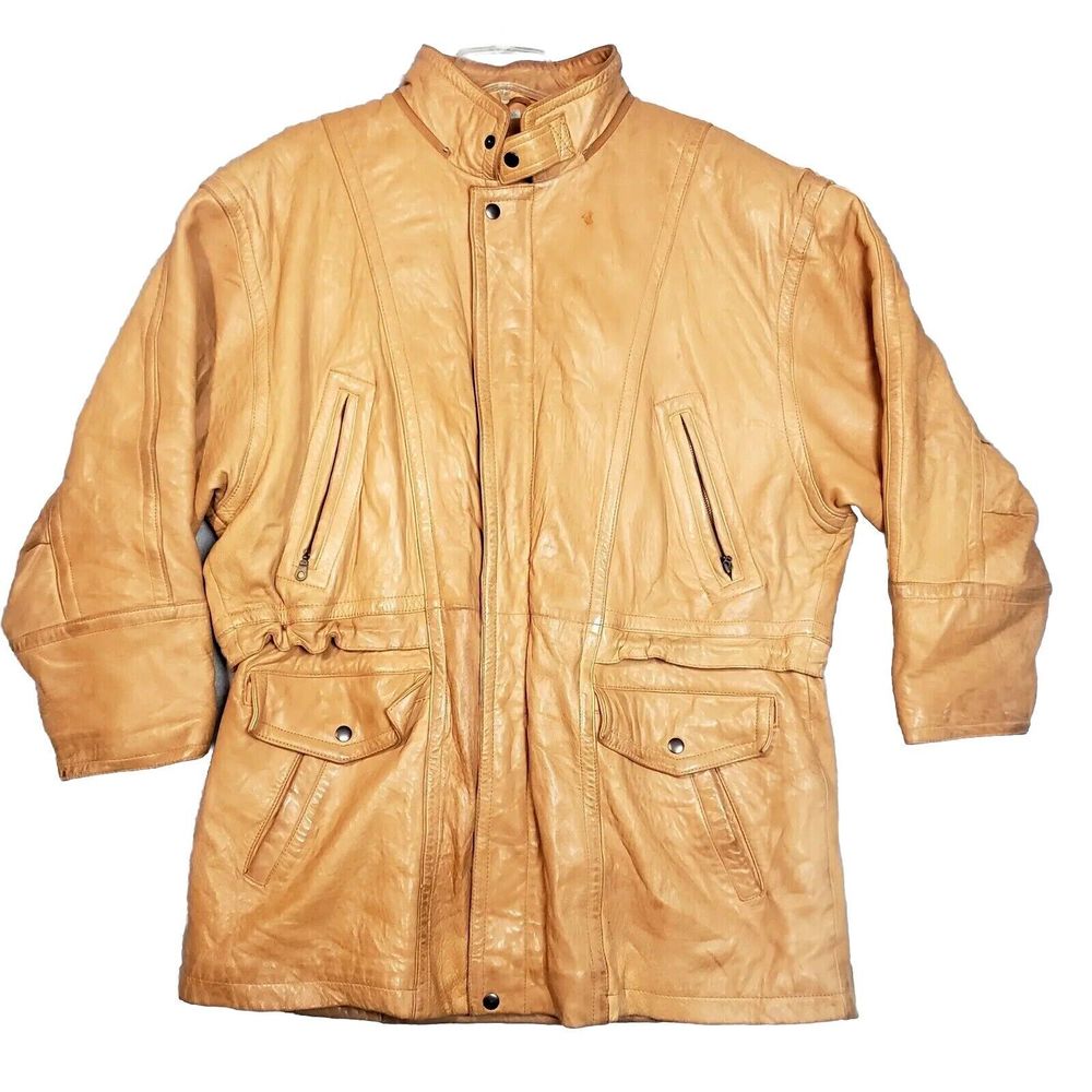 Vintage Skins by Tora Soft Leather Parka Utility Jacket mustard Size XL